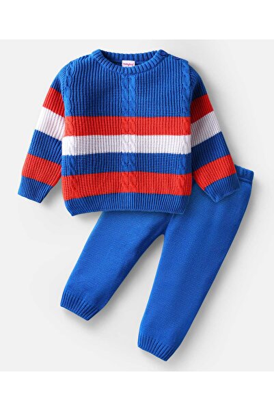 Babyhug Knitted Full Sleeves Sweater Set with Color Block & Cable Knit Design...