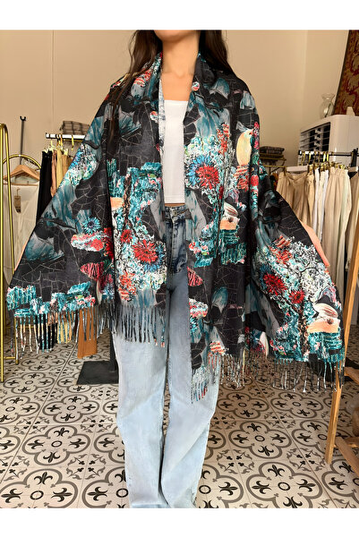 İpek Çiçek Desenli Omuz Şalı