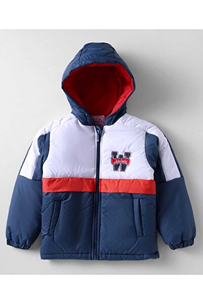 Babyhug Woven Full Sleeves Hooded Padded Jacket with Text Patch - Multicolor