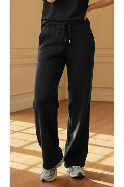Curly Black Straight Leg Sh Fleece-Lined Trackpants