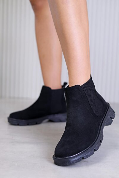 Stil Durağı Ziw Model 2 cm Heel New Season Short Boots Siy.Suet