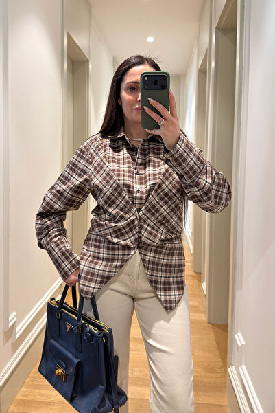 MAGARDE Cămașă în carouri cu croială asimetrică - BEJ