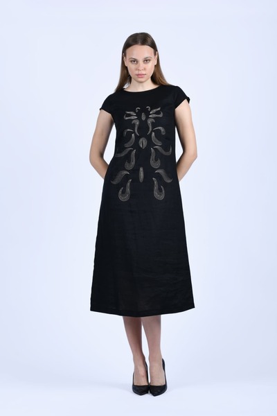 la luce Siyah Nakış İşlemeli Elbise - LE554