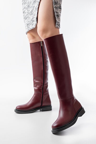 Zerenyus Zri̇n-3007 Premium Burgundy Zippered Daily Women's Boots