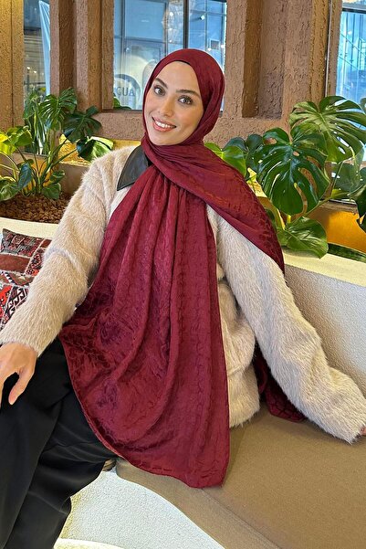 lamelif Bloom Desen Ayrobin Floş Jakar Şal Bordo