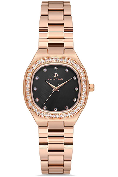 DAVID GUNER Rose Coated Black Dial Women's Wristwatch