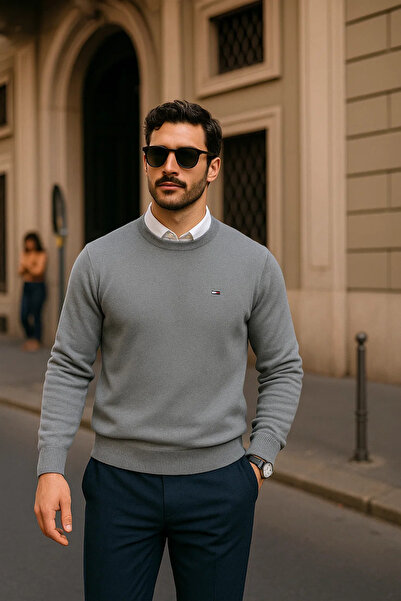 comstar Men's Casual Crew Neck Gray Sweater