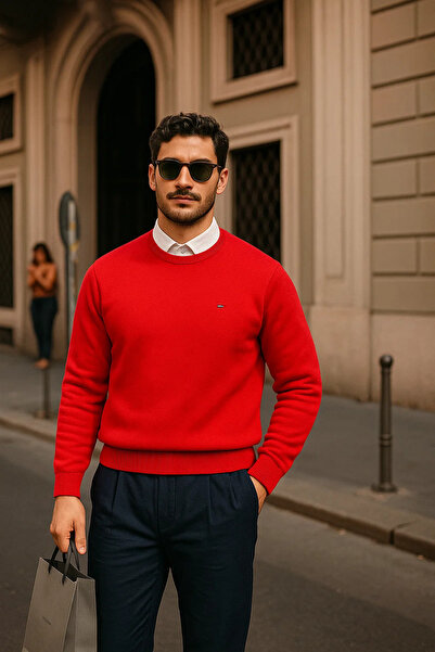 comstar Men's Casual Crew Neck Red Sweater