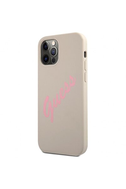 Guess Carcasă de protecție Vintage Pink Script pentru Apple iPhone 12/12 Pro, gri