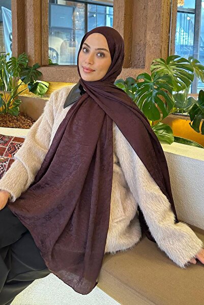 lamelif G Desen Ayrobin Floş Jakar Şal Koyu Bordo