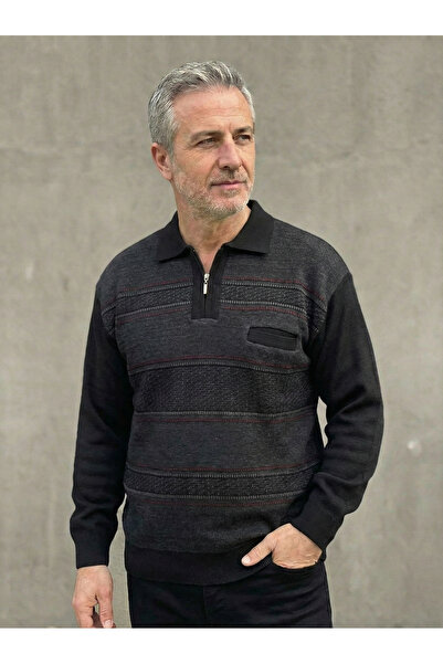 nacar çarşı Pulover tricotat texturat pentru bărbați, cu guler polo, cu dungi...