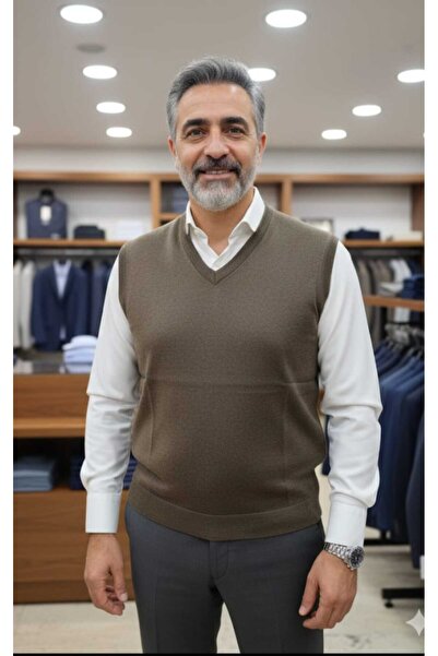 güncüoğlu V-Neck Thin Wool Solid Color Men's Sweater