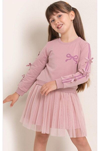 pop fashion girls Bow Print Detail Girls Skirted Suit