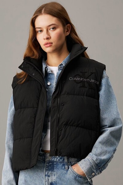 Calvin Klein Sport Full Zip Chenille Logo Puffer Vest Women's Puffer Vest Black