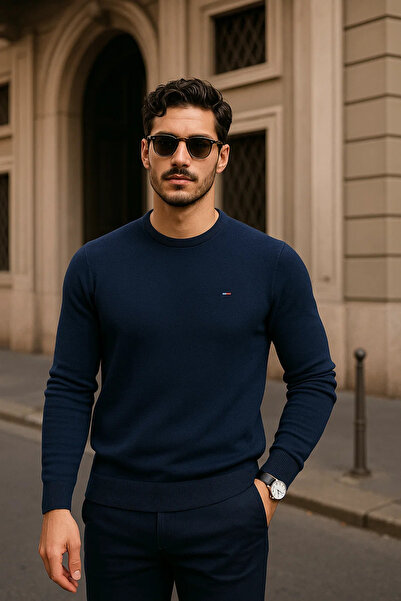 comstar Men's Casual Crew Neck Navy Blue Sweater