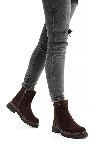 PİCCOLO İşleme Detaylı Fermuarlı %100 Süet Deri Kadın Bot