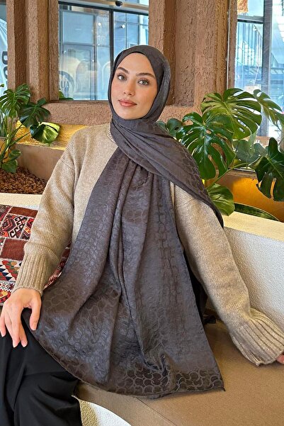 lamelif Bloom Desen Ayrobin Floş Jakar Şal Antrasit