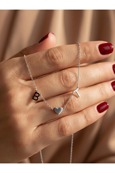 Büşra Çetin 925 Ayar Gümüş Kişiye Özel 2 Harfli Kalpli Gümüş Kolye