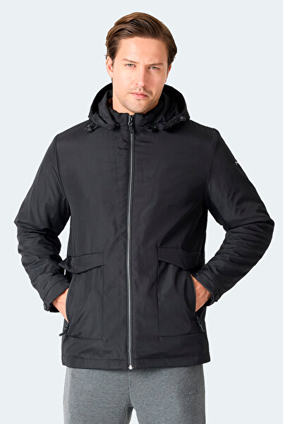 Slazenger GRAVEL Erkek Kapüşonlu Siyah Mont & Kaban