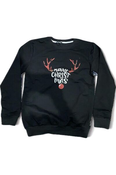 ADROM Bluza de Crăciun cu imprimeu grafic, Negru