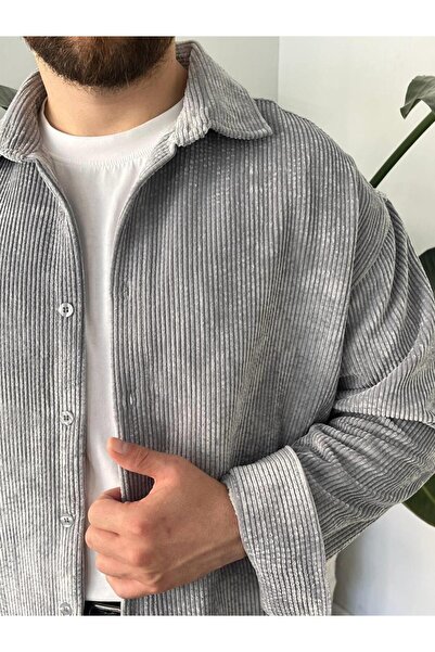 MODA GRİ KADİFE FİTİLLİ GÖMLEK