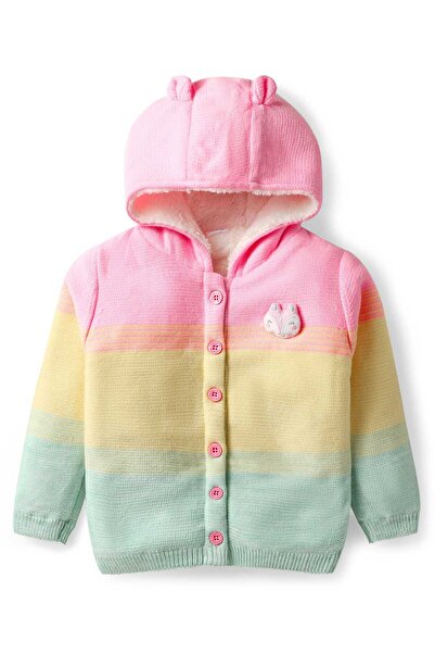Babyhug Knit Full Sleeves Front Open Hooded Sweater With Bunny Applique - Yellow, Pink, and Blue