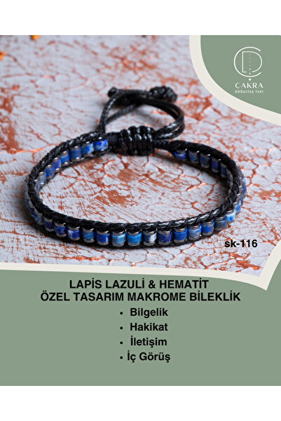 ÇAKRA DOĞAL TAŞ Lapis Lazuli & Hematit Özel Tasarım Makrome Bileklik