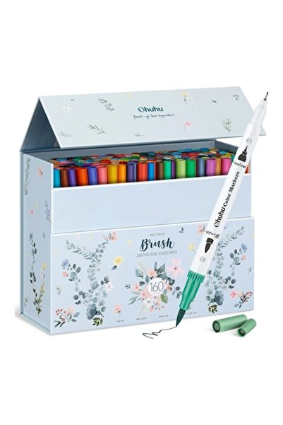 Ohuhu Set Maui Series - 160 markere cu vârf dublu pe bază de apă, pensulă și ...