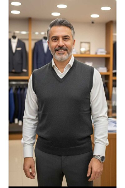 güncüoğlu V-Neck Thin Wool Solid Color Men's Sweater