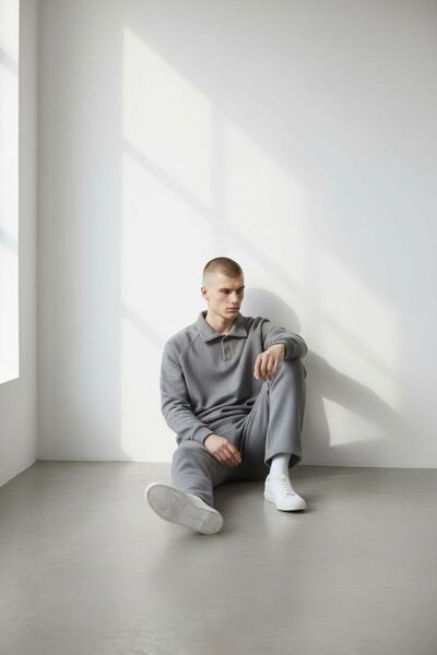 Altamira Men's 3 Thread Thick Smoke Gray Buttoned Polo Collar and Baggy Track...