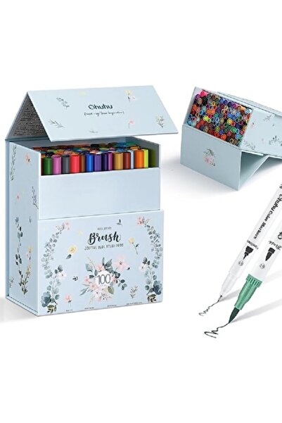 Ohuhu Set 100 Markere Maui Series, Baza Apa, vârf dublu, liner fin cu pensulă...