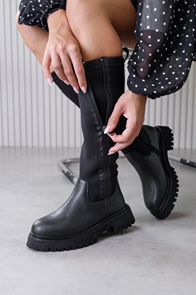 Stil Durağı kuki model 3 cm topuklu yeni sezon uzun sihirli çizme SIYAH