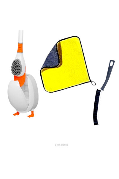 OEM Toilet cleaning brush, orange duck shape, 42 cm long with microfiber cloth, non-abrasive, 2 sides