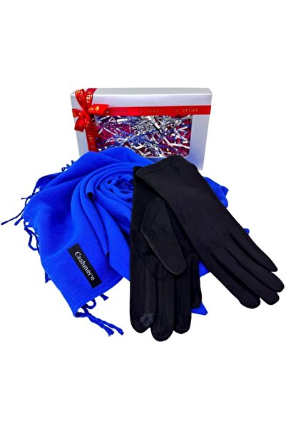 velve Secret Santa package for women, with long Belladona scarf and elegant gloves, Royal blue