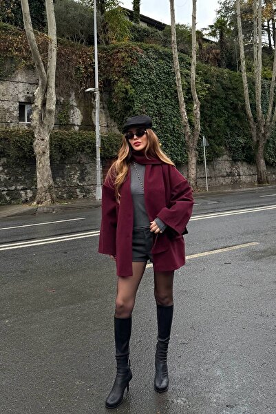 Laluvia Burgundy Scarf Jacket - 25912