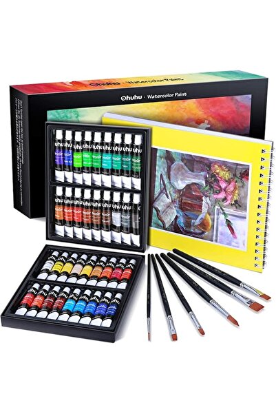 Ohuhu Set de 36 de acuarele OHUHU, 12 ml per tub, 6 pensule profesionale, mul...