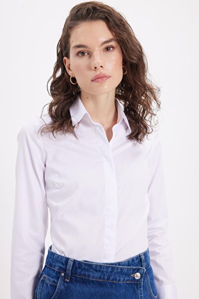 Tudors Women's Slim Fit Non-Iron Cotton Fitted White Shirt That Doesn'T Need Ironing with Pliers