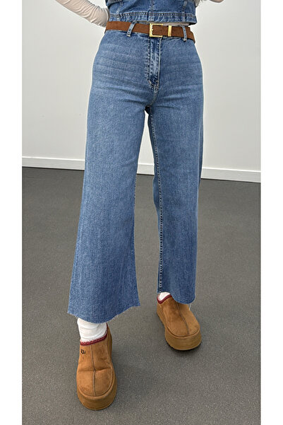 Narferita Jeju Yıkamalı Likralı Wide Leg Crop Jeans
