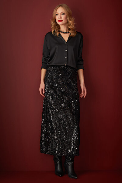 Fulla Moda Elastic Waist Sequin Maxi Skirt