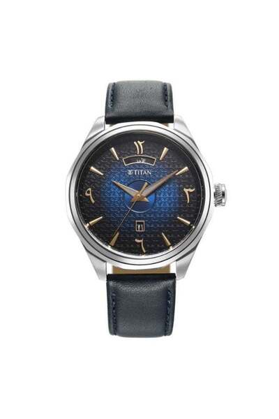 Titan ساعة ريغاليا أوبولنت التناظرية للرجال 1829SL02 - مينا أسود وأزرق، سوار من الجلد الأزرق