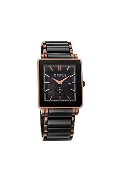 Titan Regalia Shaped Ceramic Quartz Analog Watch for Men 90013KD06 - Black Dial, Black Ceramic Strap
