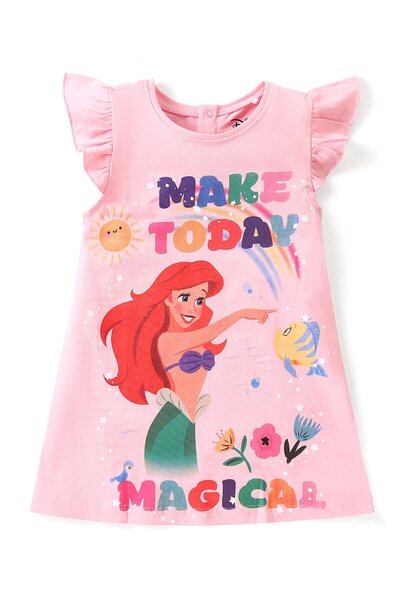 Babyhug Disney قميص نوم قطني بأكمام مكشكشة ورسومات أميرات ديزني - وردي