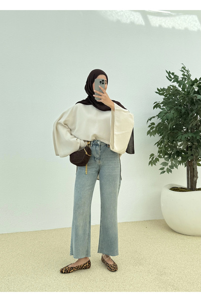 MODA AKSA ( 974 ) Zara Model Ultra Yüksek Belli Kesik Düz Paça Jeans vntg