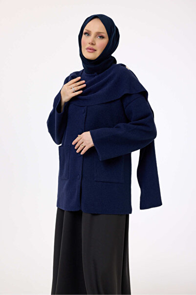 My City 44165 - Stylish Comfortable Buttoned Felt Women's Knitwear Long Cardigan with Shawl Accessories