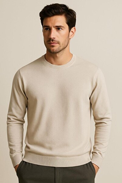 Katia&Bony Men's Premium Crew Neck Soft Textured Knit Sweater Light Gray
