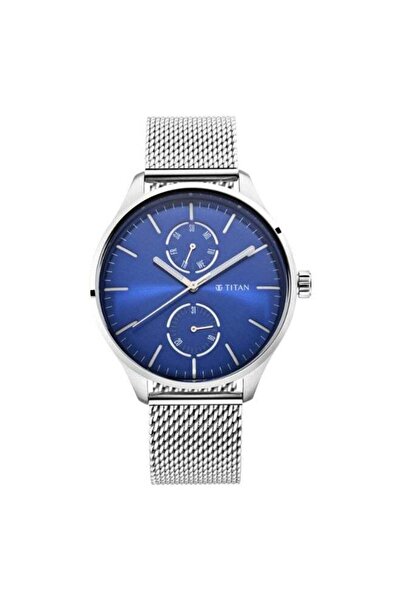 Titan ساعة ريغاليا أوبولنت الرجالية 1833SM01 - مينا أزرق، سوار من الفولاذ المقاوم للصدأ الفضي