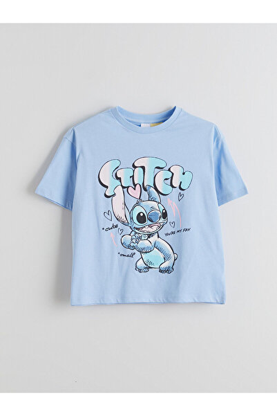 LC Waikiki Özmarka Yeni Sezon Bisiklet Yaka Stitch Baskılı Kız Çocuk Tişört