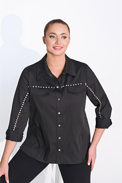 DE WHITES Plus Size Shirt with Stone Embellishment Detail