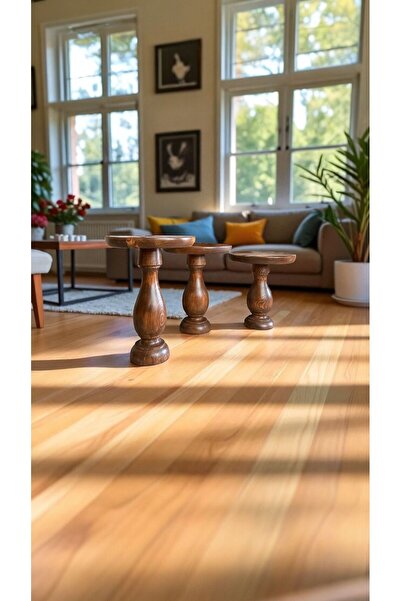 Simillo Home&Living Ahşap 3'lü Açık Ceviz Renk Yan Sehpa Seti