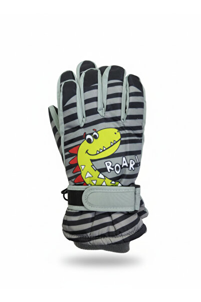 REBBEX Children 9-15 Years Old Winter Waterproof Snow Gloves with Dinosaur Fi...